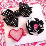 Black And Pink Hair Bow Set