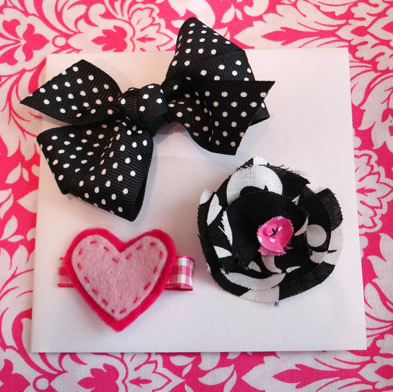 Black And Pink Hair Bow Set